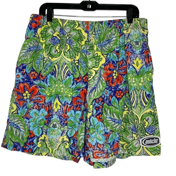 GOTCHA Board Shorts XL Swim Trunks 90s Y2K Bold Hawaiian Tropical Men's - Picture 1 of 5